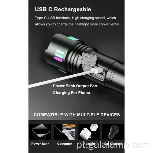 Lanterna impermeável poderosa com carregamento multifuncional